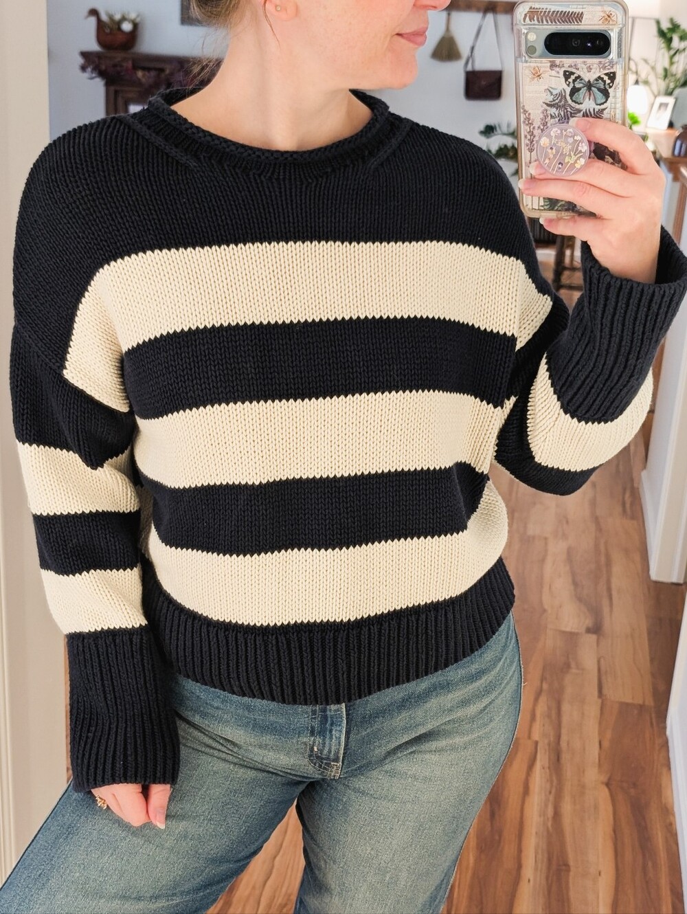 Banana Republic Roll Neck Navy Striped Nautical Crew Sweater - Size Xs